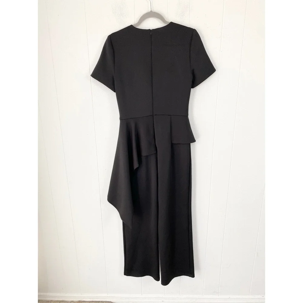 Black Halo Eve Laurel Berman Asymmetrical Peplum Jumpsuit Black Size 6